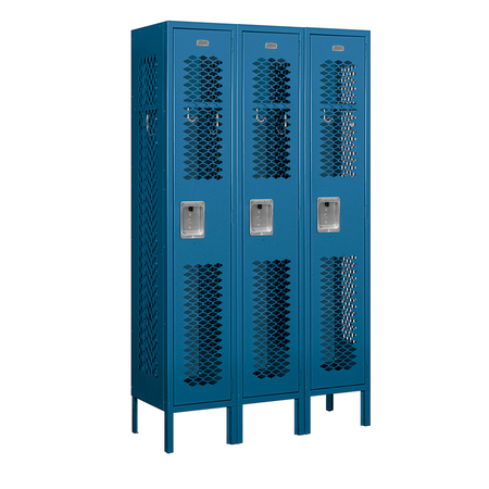 SALSBURY INDUSTRIES 1 Tier Vented Locker, 36"Wx66"Hx12"D, 3 Door, Blue, Unassembled 71352BL-U